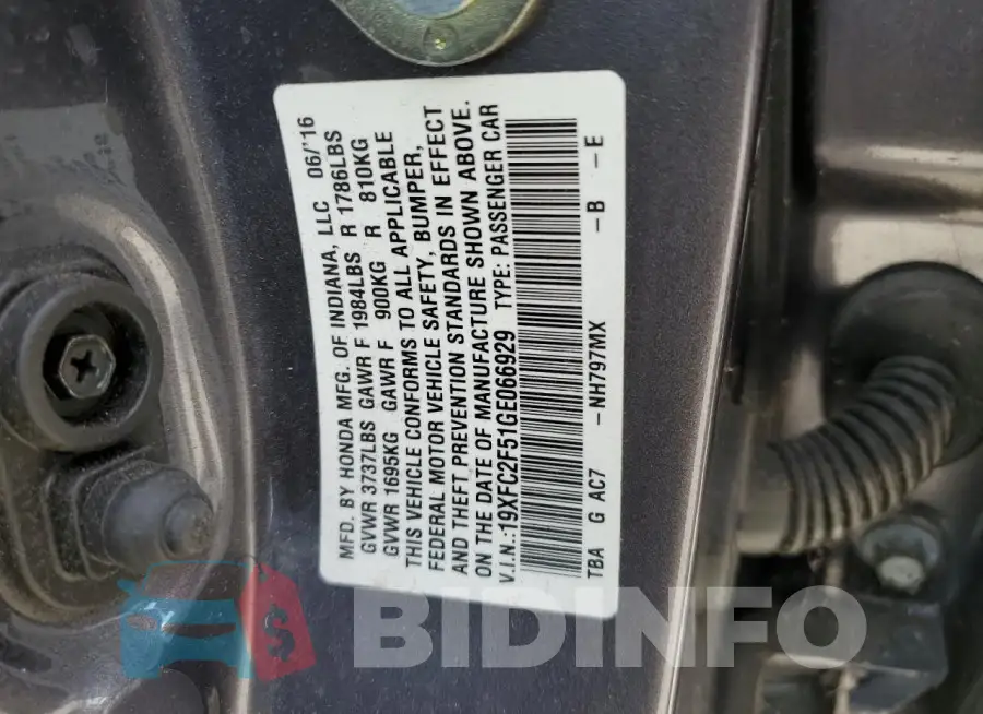19XFC2F51GE066929 Photo# 12