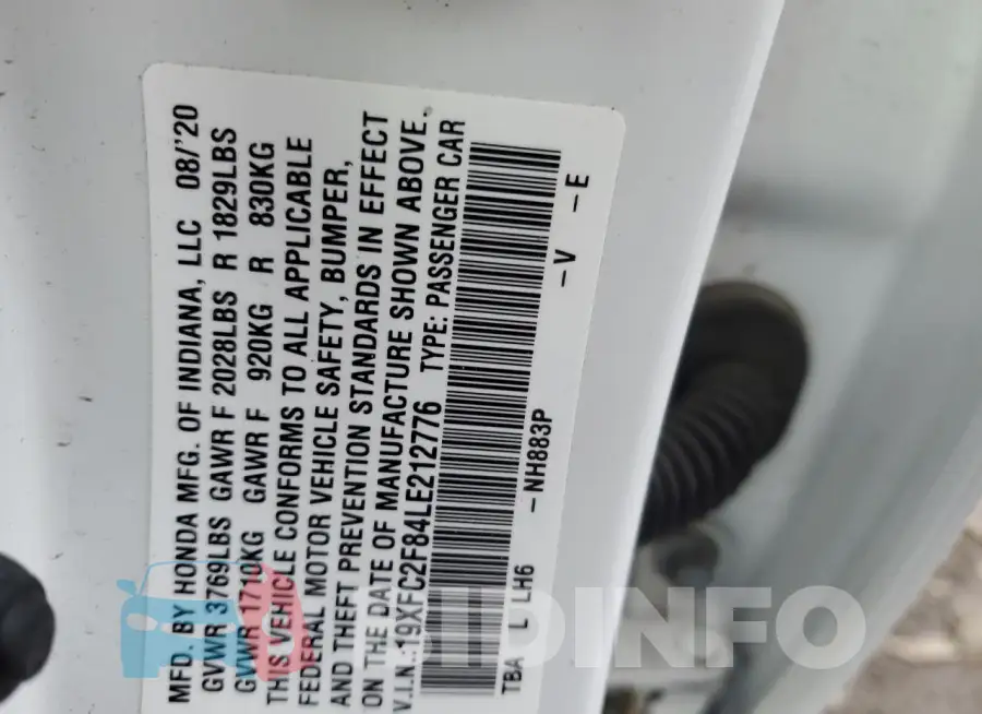 19XFC2F84LE212776 Photo# 12