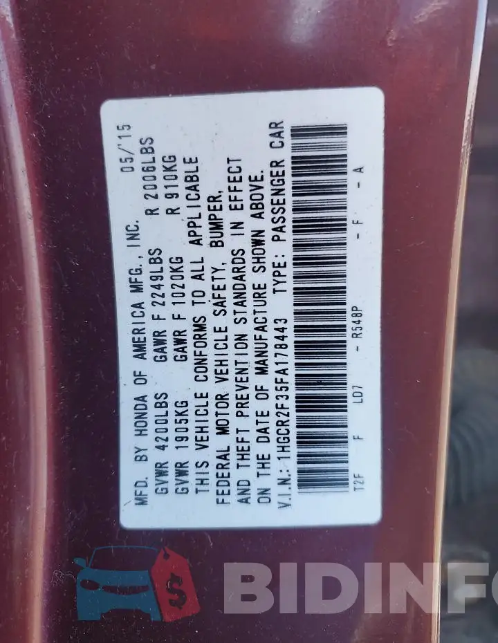 1HGCR2F35FA178443 Photo# 13
