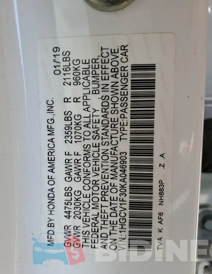 1HGCV1F30KA046903 Photo# 12