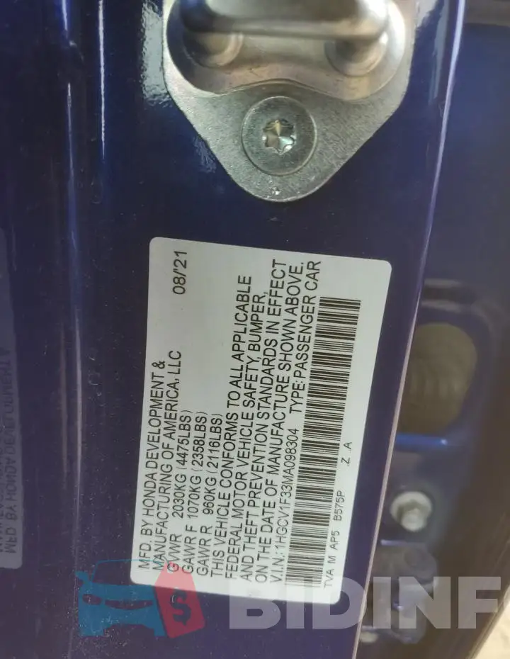 1HGCV1F33MA098304 Photo# 12