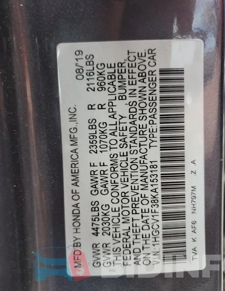 1HGCV1F38KA153181 Photo# 12