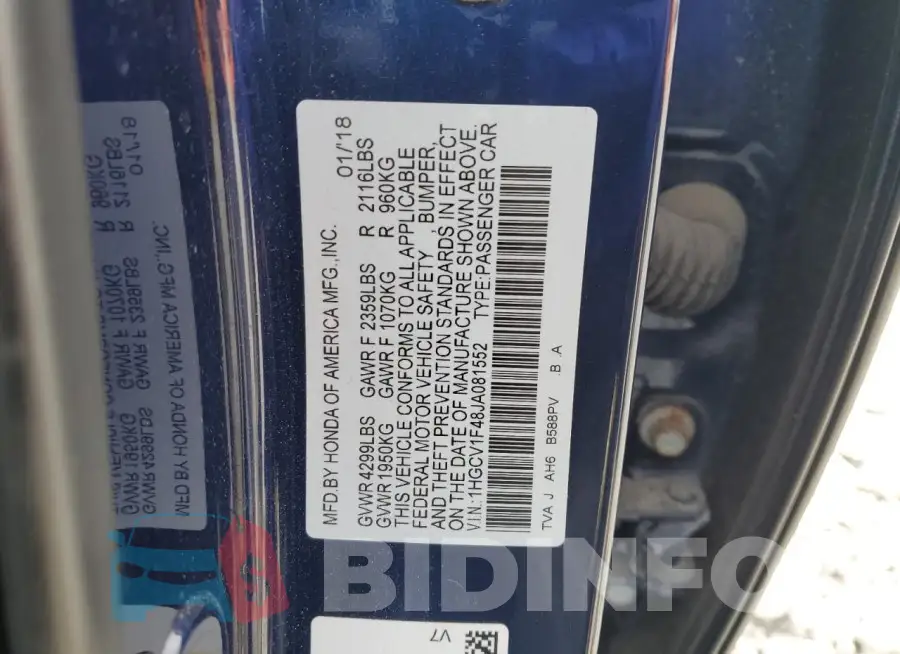 1HGCV1F48JA081552 Photo# 12
