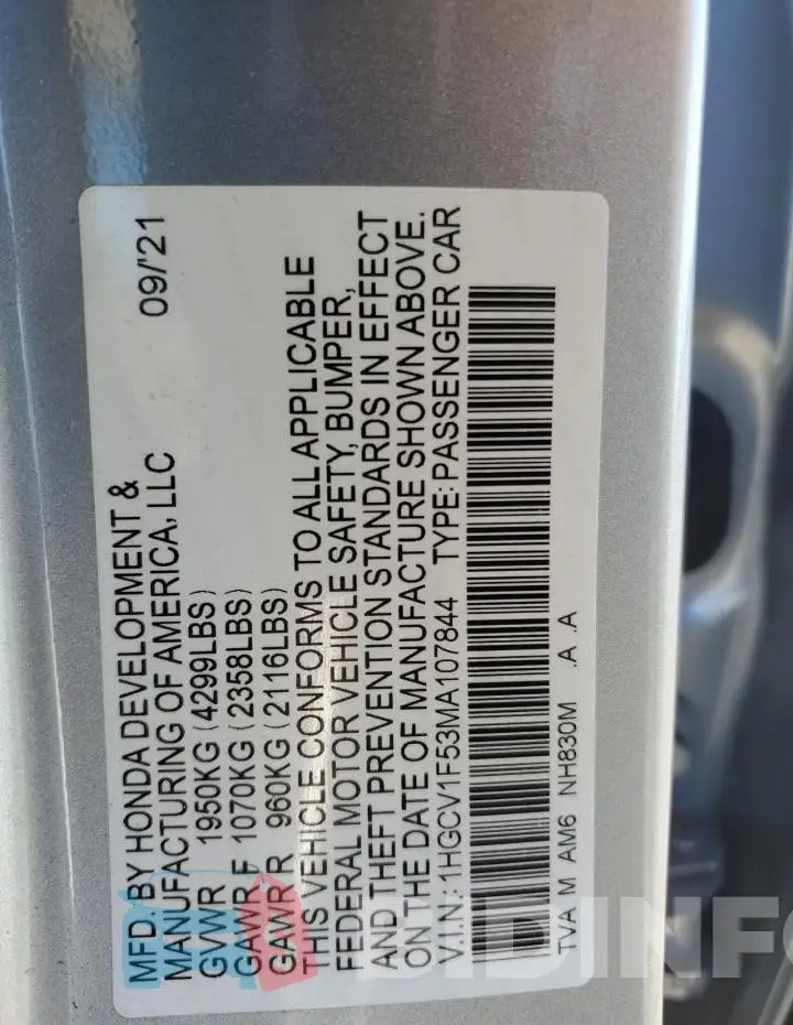 1HGCV1F53MA107844 Photo# 12