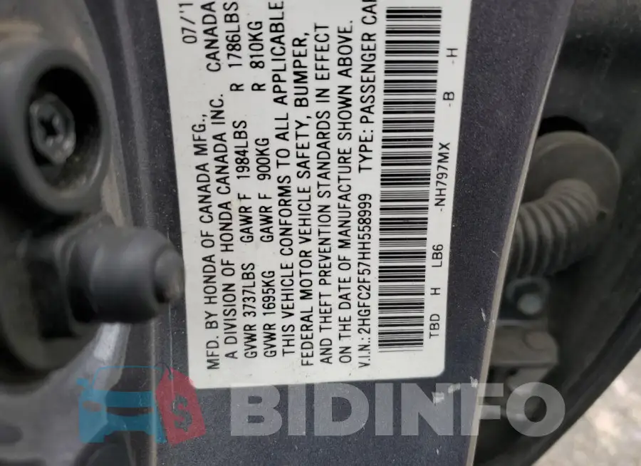 2HGFC2F57HH558999 Photo# 12