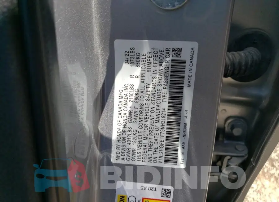 2HGFE1F79NH319214 Photo# 12