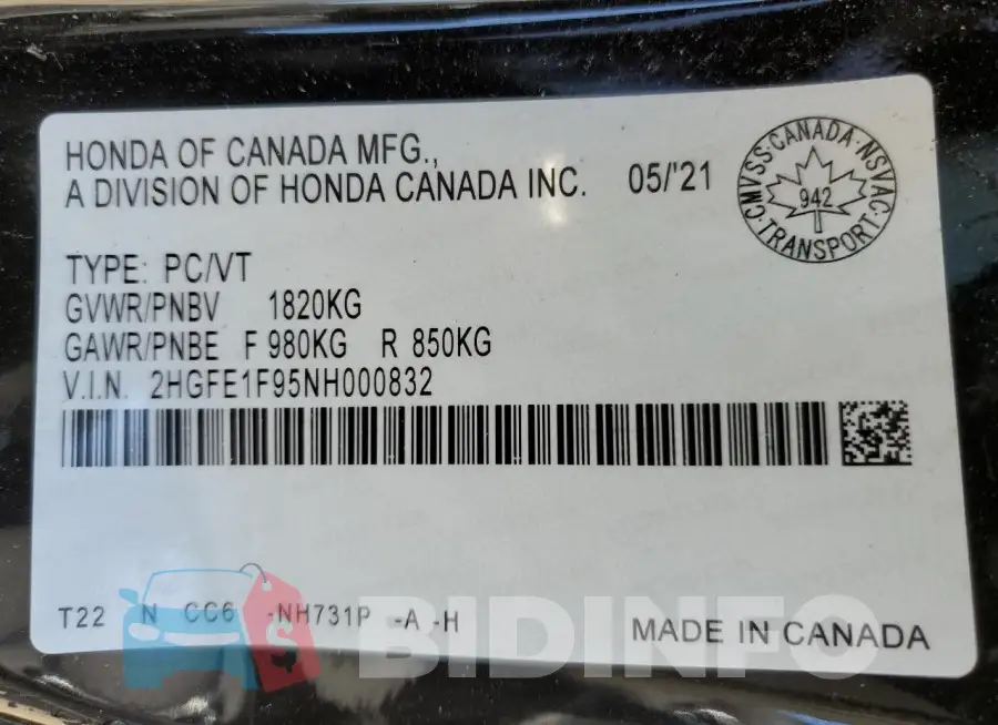 2HGFE1F95NH000832 Photo# 12