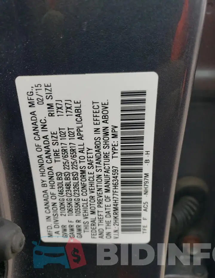 2HKRM4H77FH634597 Photo# 13