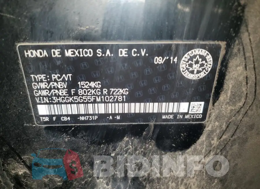 3HGGK5G55FM102781 Photo# 13