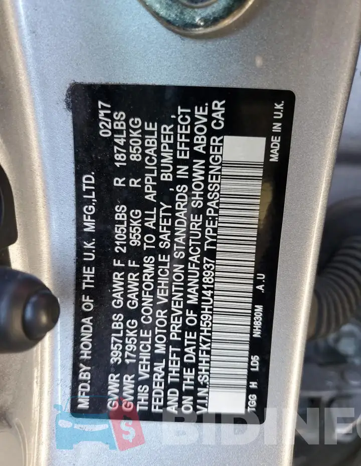 SHHFK7H59HU418937 Photo# 13
