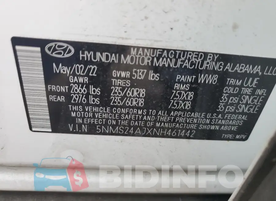 5NMS24AJXNH461442 Photo# 13