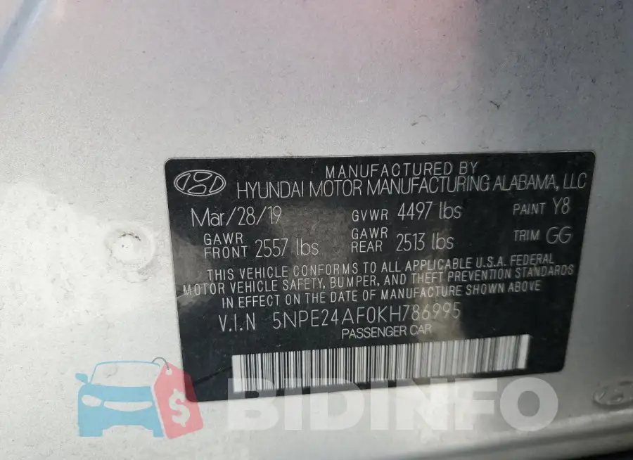 5NPE24AF0KH786995 Photo# 12