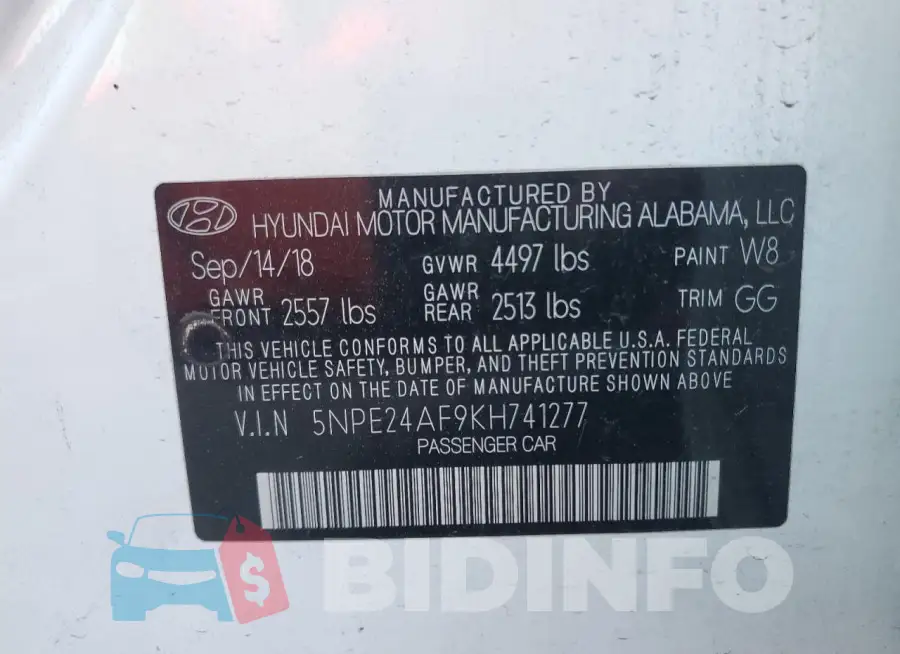 5NPE24AF9KH741277 Photo# 12