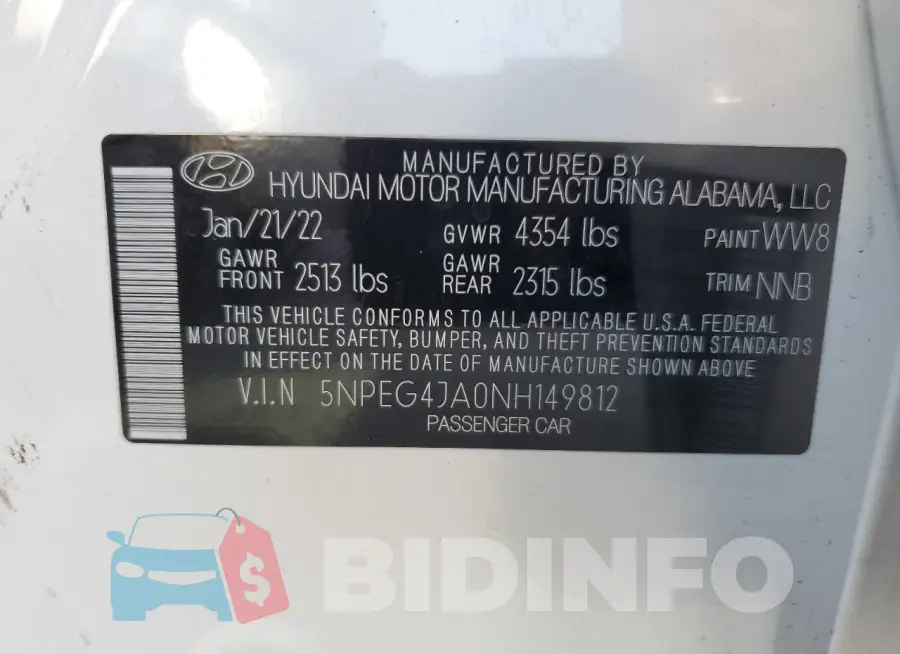 5NPEG4JA0NH149812 Photo# 13