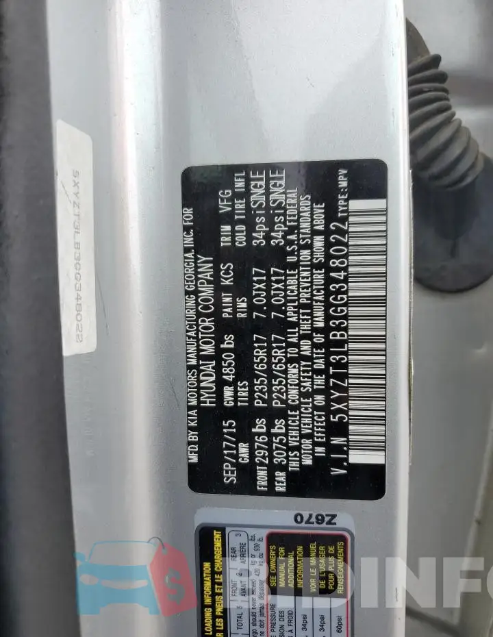 5XYZT3LB3GG348022 Photo# 12
