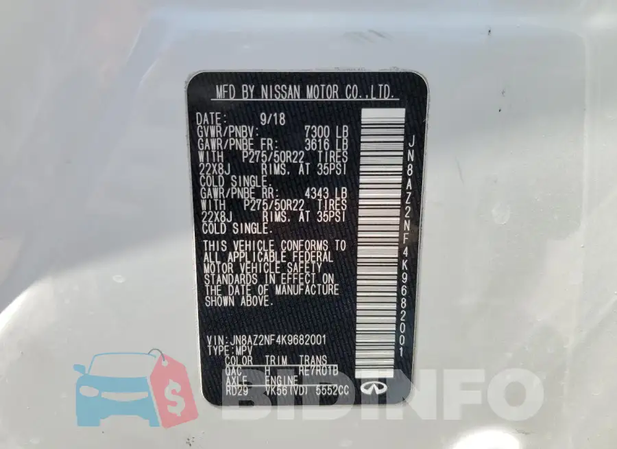 JN8AZ2NF4K9682001 Photo# 13