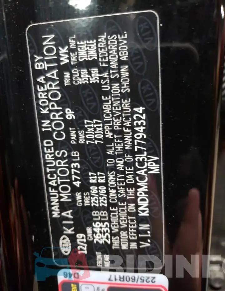 KNDPMCAC3L7794324 Photo# 13