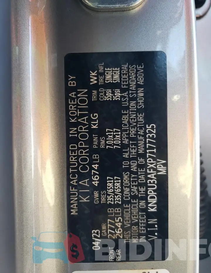 KNDPU3AFXP7177325 Photo# 13