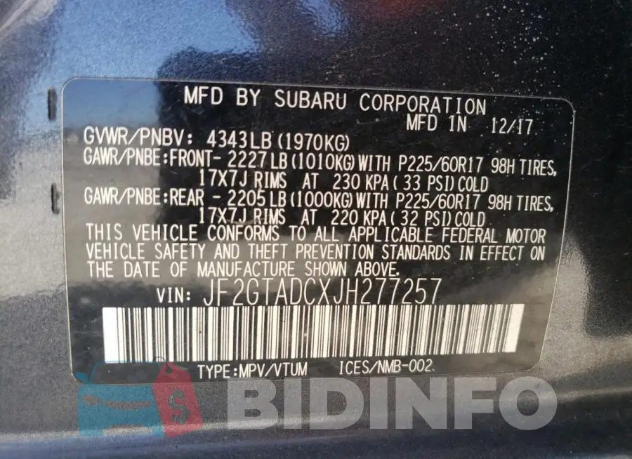 JF2GTADCXJH277257 Photo# 13