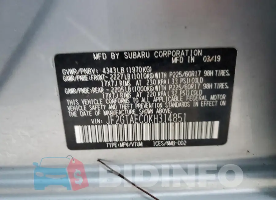 JF2GTAEC0KH314851 Photo# 12