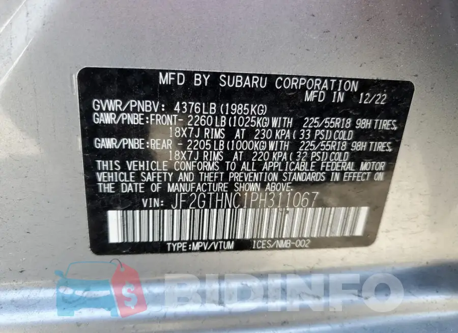JF2GTHNC1PH311067 Photo# 12