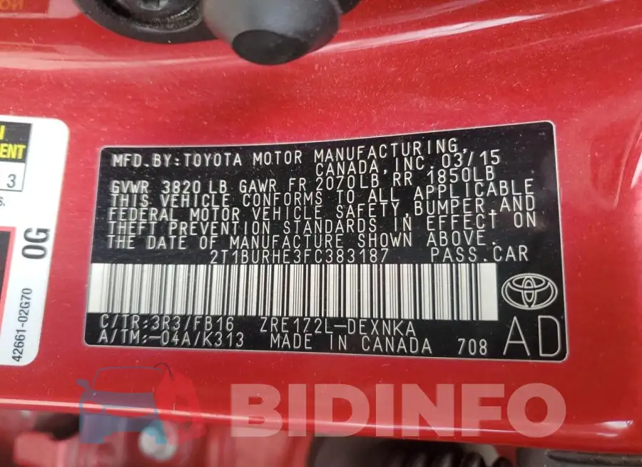 2T1BURHE3FC383187 Photo# 12