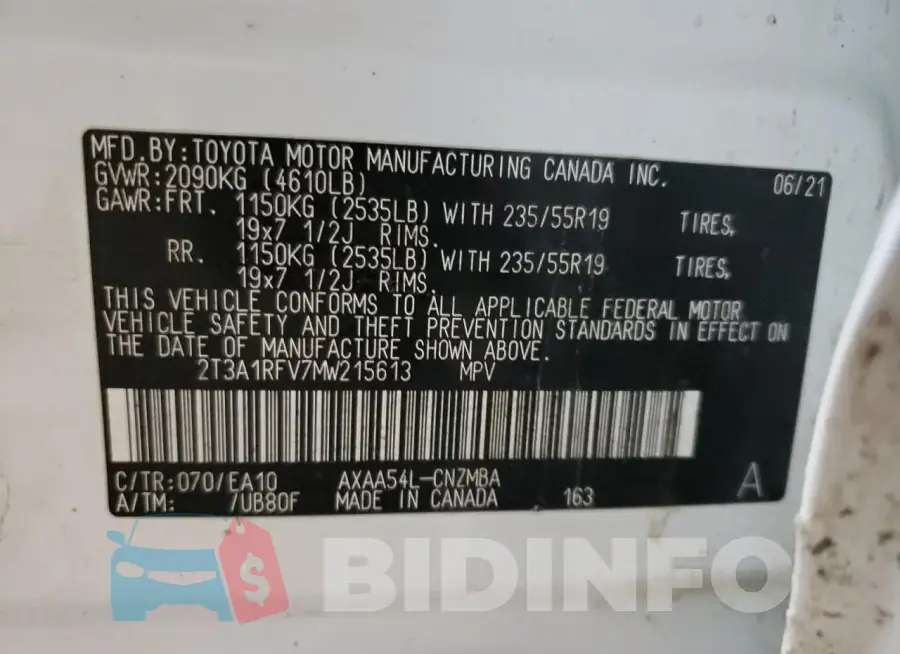 2T3A1RFV7MW215613 Photo# 13