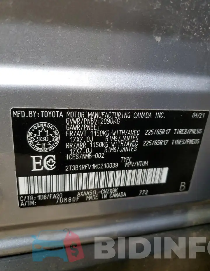 2T3B1RFV1MC210039 Photo# 14