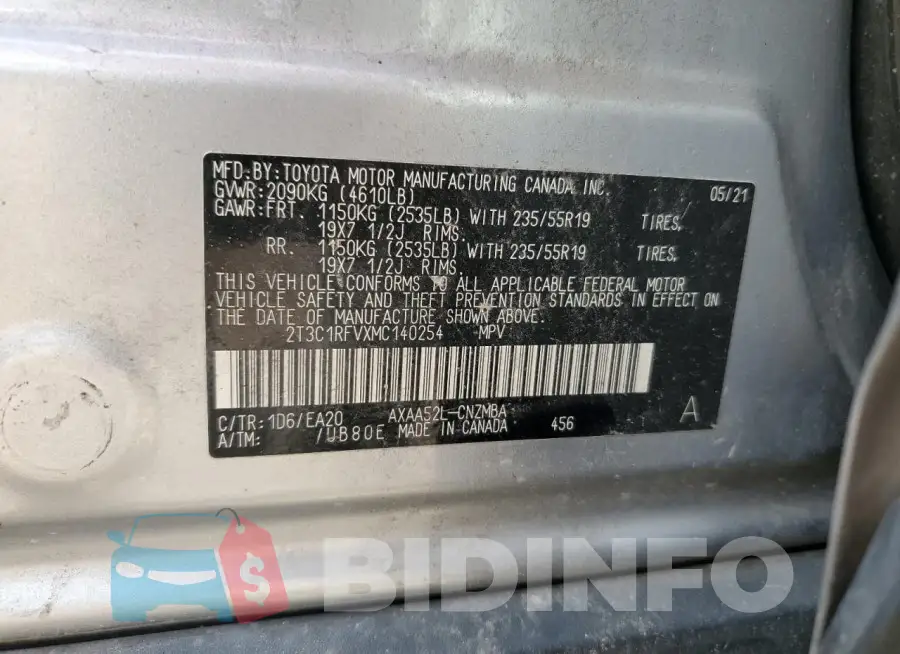 2T3C1RFVXMC140254 Photo# 13