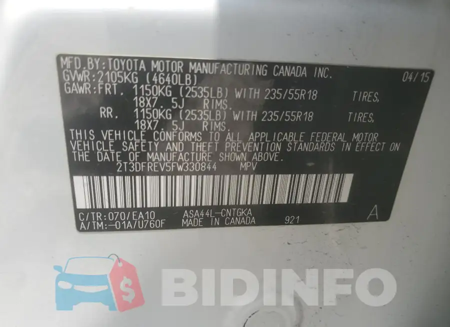 2T3DFREV5FW330844 Photo# 12