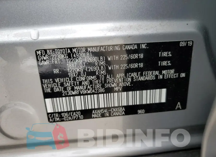 2T3DWRFV6KW042386 Photo# 12