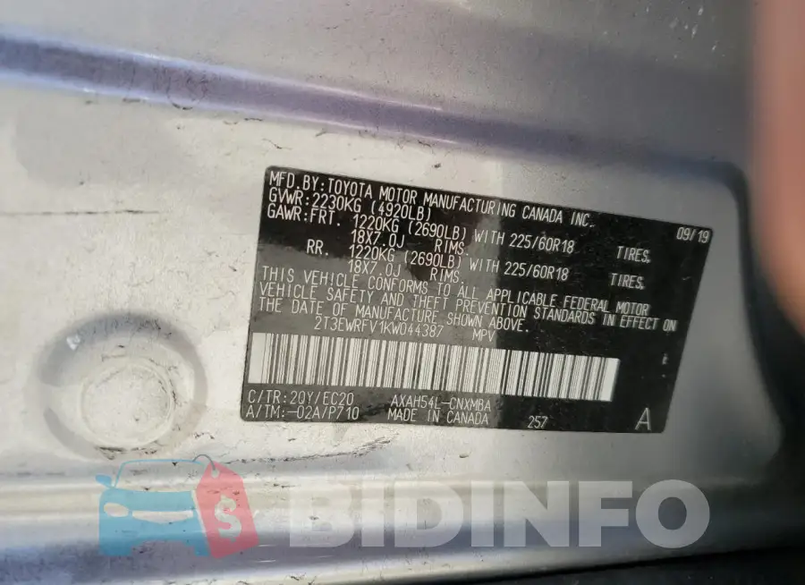 2T3EWRFV1KW044387 Photo# 13