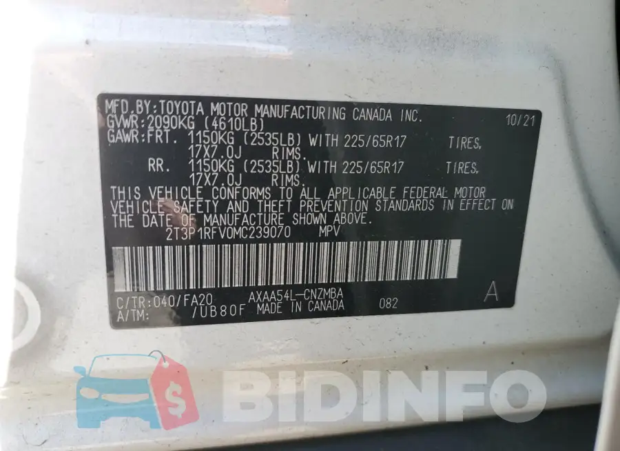 2T3P1RFV0MC239070 Photo# 12