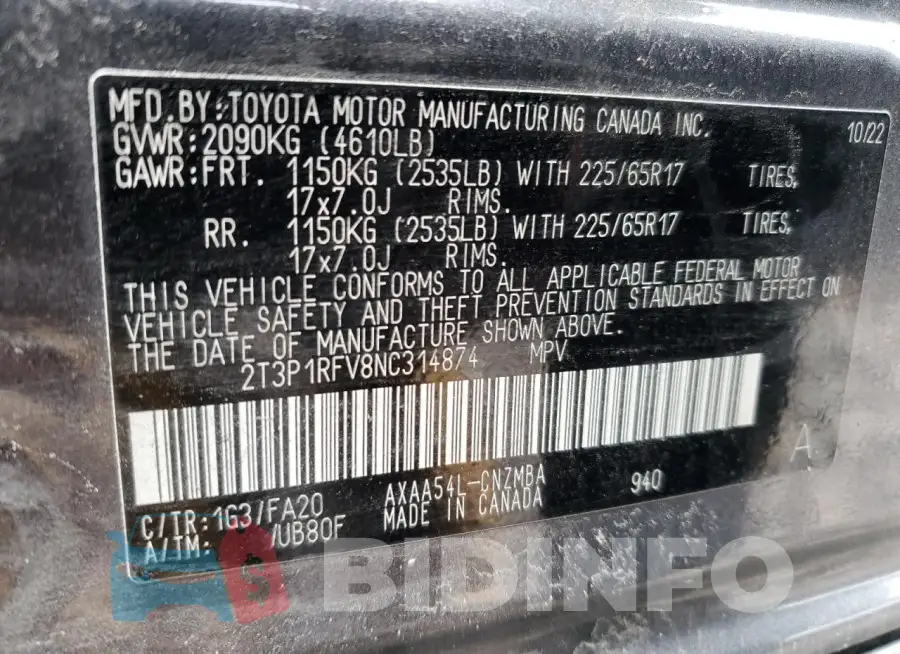 2T3P1RFV8NC314874 Photo# 13