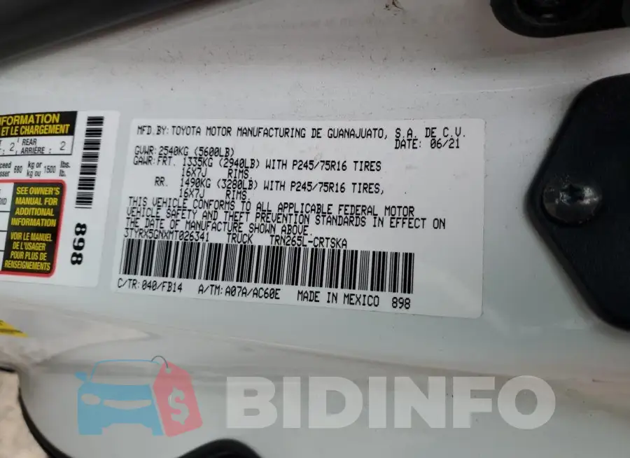 3TYRX5GNXMT026341 Photo# 12