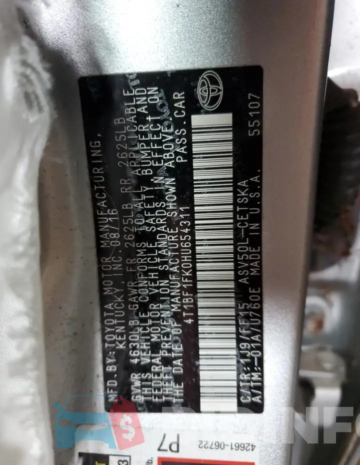 4T1BF1FK0HU654311 Photo# 12