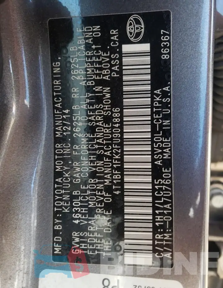 4T1BF1FK2FU904886 Photo# 13