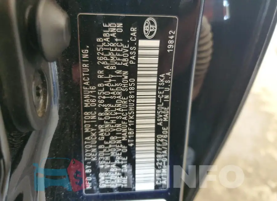 4T1BF1FK5HU281850 Photo# 13