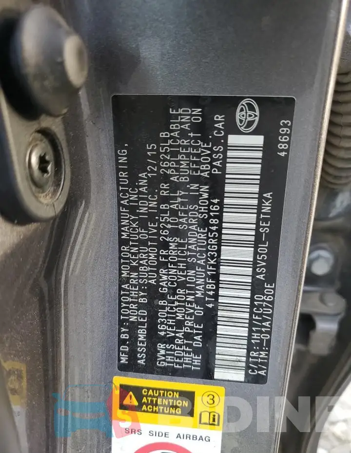 4T4BF1FK3GR548164 Photo# 12