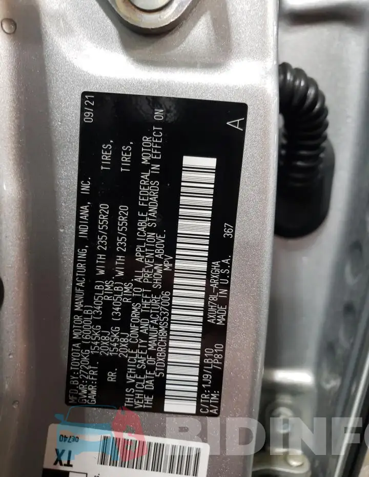 5TDXBRCH8MS537006 Photo# 13