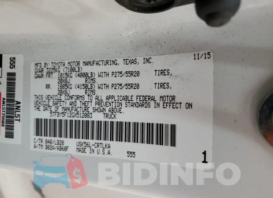 5TFBY5F12GX512083 Photo# 13