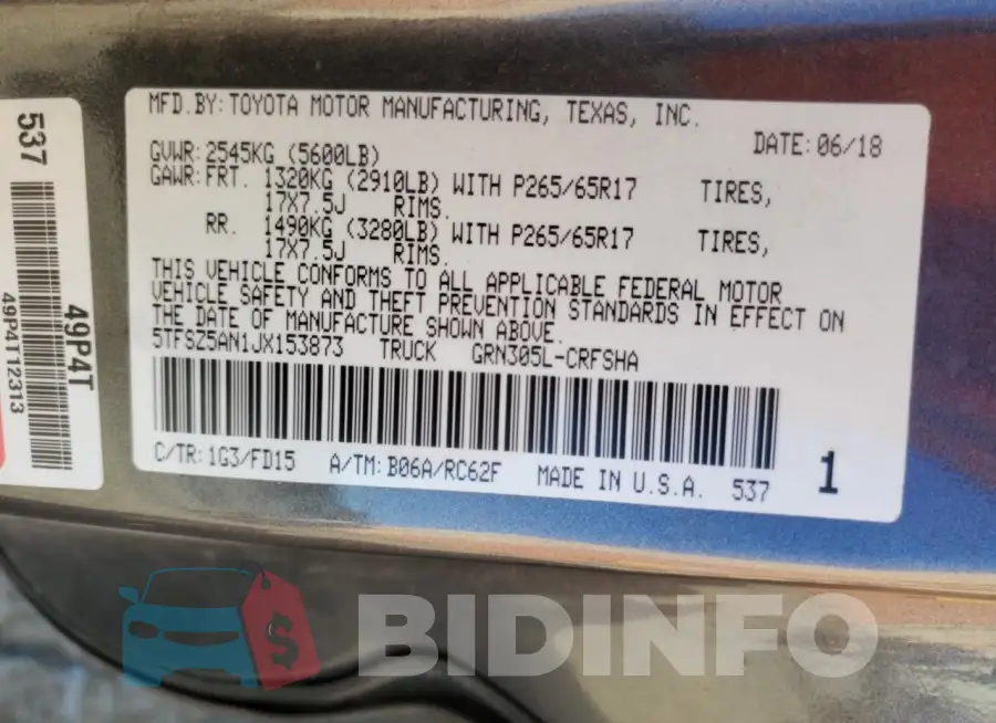 5TFSZ5AN1JX153873 Photo# 12