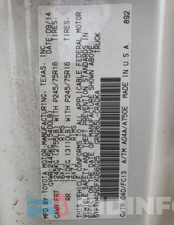 5TFTU4GN0FX066025 Photo# 12