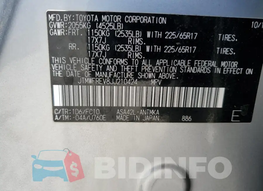 JTMWFREV8JJ210424 Photo# 13