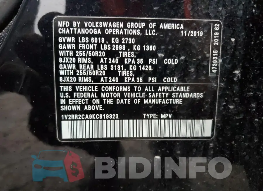 1V2RR2CA9KC619323 Photo# 14