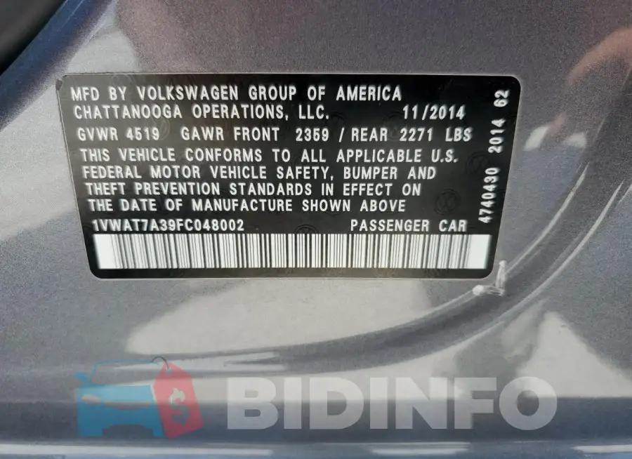 1VWAT7A39FC048002 Photo# 13