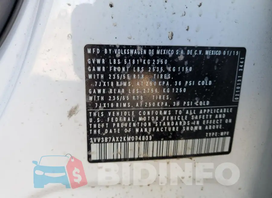 3VV3B7AX2KM074839 Photo# 13