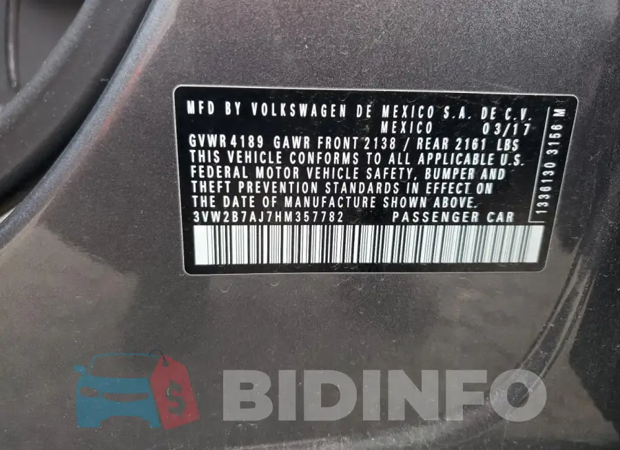 3VW2B7AJ7HM357782 Photo# 12