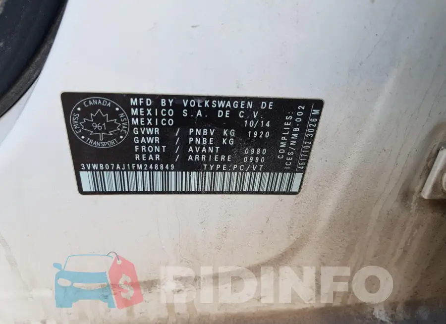 3VWB07AJ1FM248849 Photo# 12