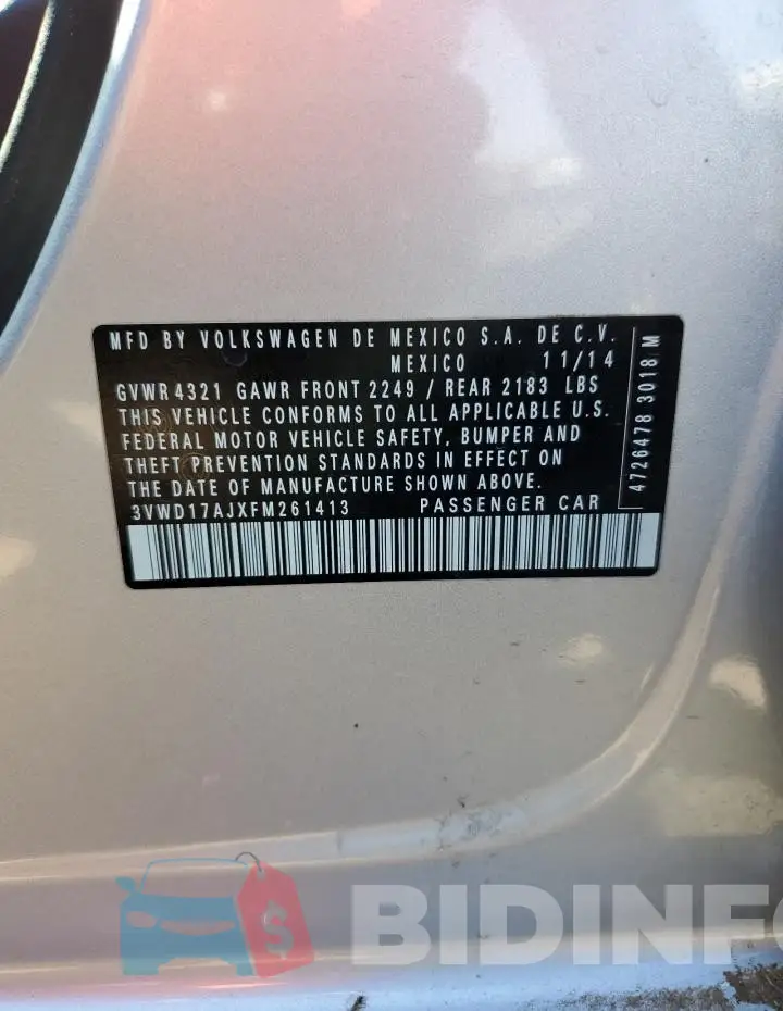 3VWD17AJXFM261413 Photo# 12